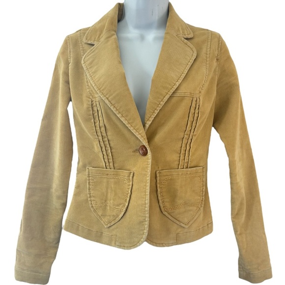 DOLLHOUSE 90s Y2K Corduroy Cropped Blazer Jacket Size S Tan Boho Academia - Picture 1 of 12